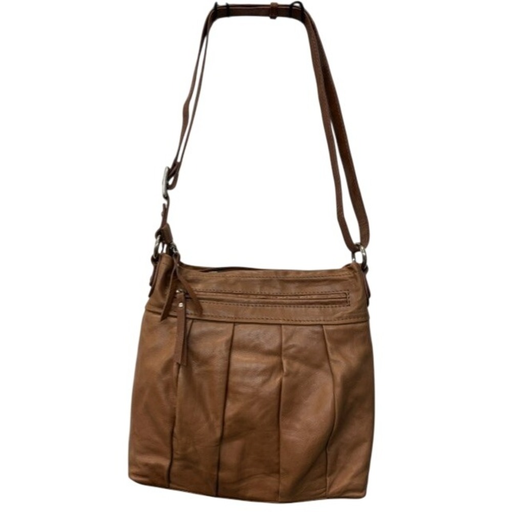 Nino Bossi Tan Leather Crossbody Bag and Matching Wallet Set Pleated Boho
